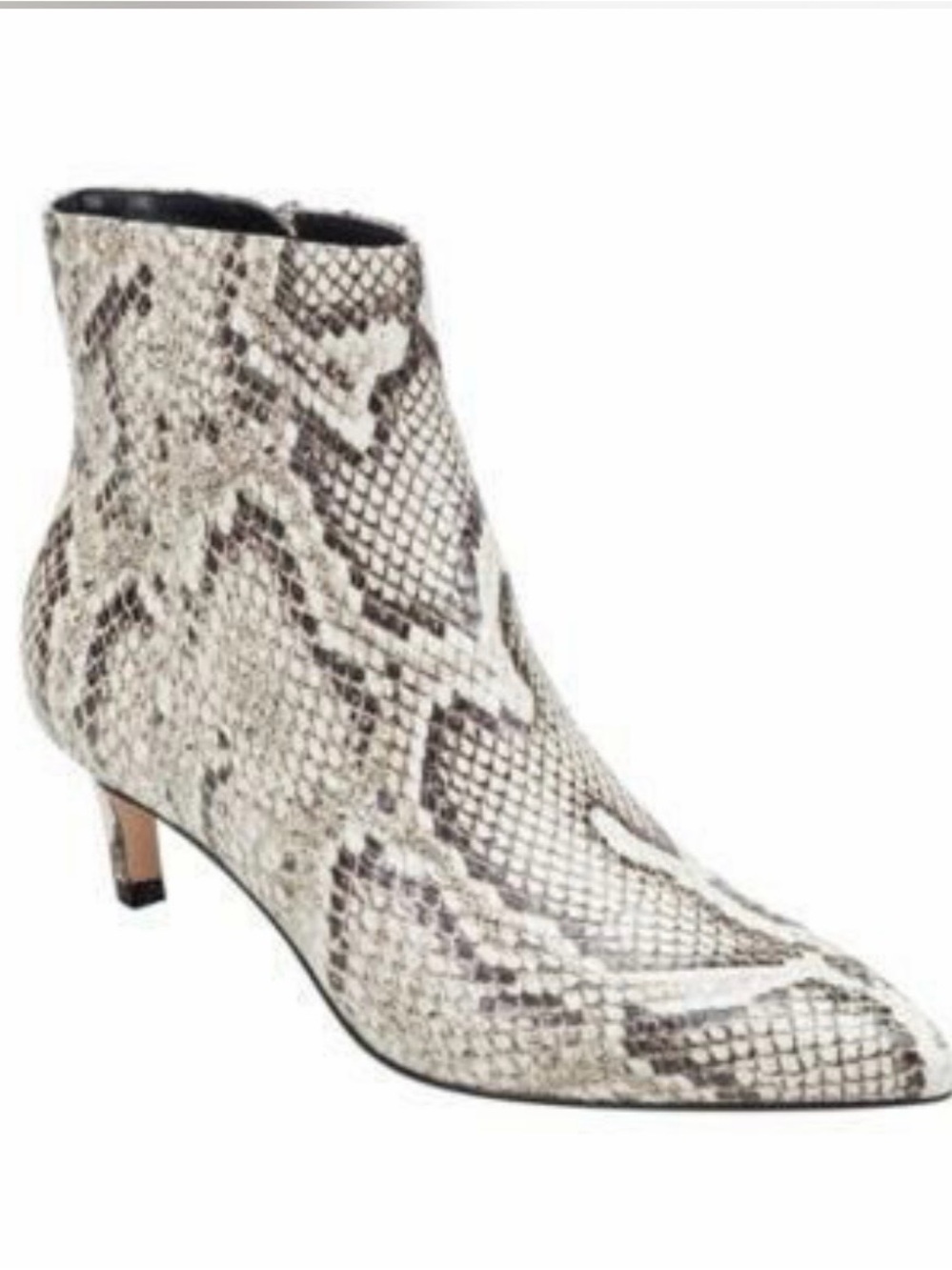 #915 Marc Fisher Leather Cream and Black Snake-Print Ankle Boot. NEW!